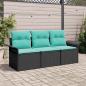 Preview: ARDEBO.de - Sofa Set mit Kissen 3 pcs Schwarz und Blau Poly-Rattan
