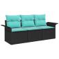 Preview: Sofa Set mit Kissen 3 pcs Schwarz und Blau Poly-Rattan
