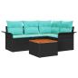 Preview: Gartensofa-set mit Kissen 5 pcs Schwarz Poly-Rattan