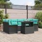 Preview: ARDEBO.de - Garten-Sofa-Set mit Kissen 7 pcs Schwarz Poly Rattan