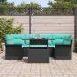 Preview: Garten-Sofa-Set mit Kissen 7 pcs Schwarz Poly Rattan