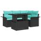 Preview: Gartensofa-set mit Kissen 5 pcs Schwarz Poly-Rattan