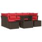 Preview: Sofa Set mit Kissen 7 pcs Braun und Rot Poly-Rattan