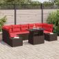 Preview: ARDEBO.de - Gartensofa-set mit Kissen 8 pcs Braun und Rot Poly-Rattan