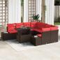 Preview: ARDEBO.de - Gartensofa-set mit Kissen 9 pcs Braun und Rot Poly-Rattan
