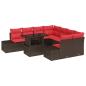 Preview: Gartensofa-set mit Kissen 9 pcs Braun und Rot Poly-Rattan