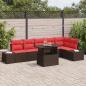 Preview: ARDEBO.de - Gartensofa-set mit Kissen 7 pcs Braun und Rot Poly-Rattan