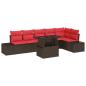 Preview: Gartensofa-set mit Kissen 7 pcs Braun und Rot Poly-Rattan