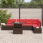 Preview: Gartensofa-set mit Kissen 7 pcs Braun und Rot Poly-Rattan