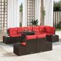 Preview: ARDEBO.de - Gartensofa-set mit Kissen 9 pcs Braun und Rot Poly-Rattan