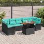 Preview: ARDEBO.de - Gartensofa-set mit Kissen 8 pcs Schwarz und Blau Poly-Rattan