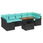 Preview: Gartensofa-set mit Kissen 8 pcs Schwarz und Blau Poly-Rattan