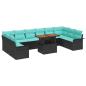 Preview: Gartensofa-set mit Kissen 11 pcs Schwarz und Blau Poly-Rattan