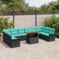 Preview: Gartensofa-set mit Kissen 11 pcs Schwarz und Blau Poly-Rattan
