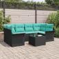 Preview: ARDEBO.de - Gartensofa-set mit Kissen 7 pcs Schwarz und Türkis Poly-Rattan