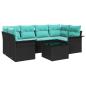 Preview: Gartensofa-set mit Kissen 7 pcs Schwarz und Türkis Poly-Rattan