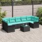 Preview: ARDEBO.de - Gartensofa-set 8 stk. Schwarz und Türkis Poly-Rattan