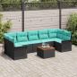 Preview: ARDEBO.de - Gartensofa-set 8 pcs Schwarz und Türkis Poly-Rattan
