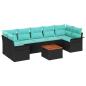 Preview: Gartensofa-set 8 pcs Schwarz und Türkis Poly-Rattan