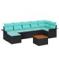 Preview: Gartensofa-set 8 pcs Schwarz und Türkis Poly-Rattan