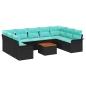 Preview: Gartensofa-set 10 pcs Schwarz und Türkis Poly-Rattan