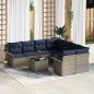 Preview: ARDEBO.de - Gartensofa-set mit Kissen 9 pcs Grau und Marineblau Poly-Rattan