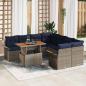 Preview: ARDEBO.de - Gartensofa-set mit Kissen 9 pcs Grau und Marineblau Poly-Rattan
