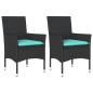 Preview: Gartenstühle mit Kissen 2 Stk. Schwarz Poly Rattan