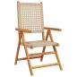 Preview: 8-teiliges Set aus verstellbaren Klappstühlen, beige, aus Polyrattan und Massivholz
