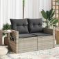 Preview: ARDEBO.de - Gartensofa mit Kissen 2-Sitzer Hellgrau Poly Rattan