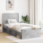 Preview: ARDEBO.de - Bettgestell mit Stauraum und Kopfteil Betongrau 90 x 190 cm