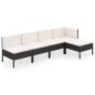 Preview: 5-tlg. Garten-Lounge-Set mit Auflagen Poly Rattan Schwarz