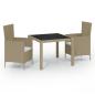 Preview: 3-tlg. Garten-Essgruppe mit Auflagen Poly Rattan Beige