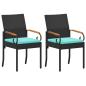 Preview: Gartenstühle 2 stk. Schwarz und Türkis Poly-Rattan und Akazie