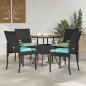 Preview: ARDEBO.de - Gartenstühle 4 stk. Schwarz und Türkis Poly-Rattan und Akazie