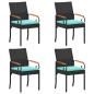 Preview: Gartenstühle 4 stk. Schwarz und Türkis Poly-Rattan und Akazie