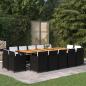Preview: ARDEBO.de - 15-tlg. Garten-Essgruppe mit Kissen Poly Rattan Schwarz
