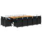 Preview: 15-tlg. Garten-Essgruppe mit Kissen Poly Rattan Schwarz