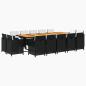 Preview: 15-tlg. Garten-Essgruppe mit Kissen Poly Rattan Schwarz