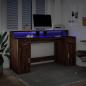 Preview: LED-Schreibtisch Braun Eichen-Optik 160x55x91 Holzwerkstoff
