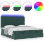 Preview: Ottoman-Bett mit Matratzen & LEDs Dunkelgrün 200x200 cm Samt