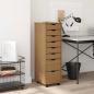 Preview: ARDEBO.de - Rollschrank mit Schubladen MOSS Honigbraun Massivholz Kiefer