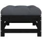 Preview: Gartenhocker mit Kissen Schwarz Massivholz Kiefer