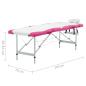Preview: Massageliege Klappbar 4-Zonen Aluminiumgestell Weiß und Rosa