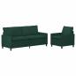 Preview: Sofa Set 2 stk. Dunkelgrün Samt