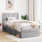Preview: ARDEBO.de - Bettgestell mit Stauraum und Kopfteil Grau Sonoma 90 x 190 cm
