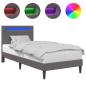 Preview: Bettrahmen mit LED-Lichtleisten Grau 90 x 190 cm Kunstleder