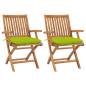 Preview: ARDEBO.de - Gartenstühle 2 Stk. mit Hellgrünen Kissen Massivholz Teak
