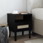 Preview: ARDEBO.de - Nachttisch SENJA Rattan-Look Schwarz 40x35x48 Massivholz Kiefer
