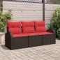 Preview: ARDEBO.de - Garten-Sofa-Set 3 stk. Braun und Rot Poly Rattan
